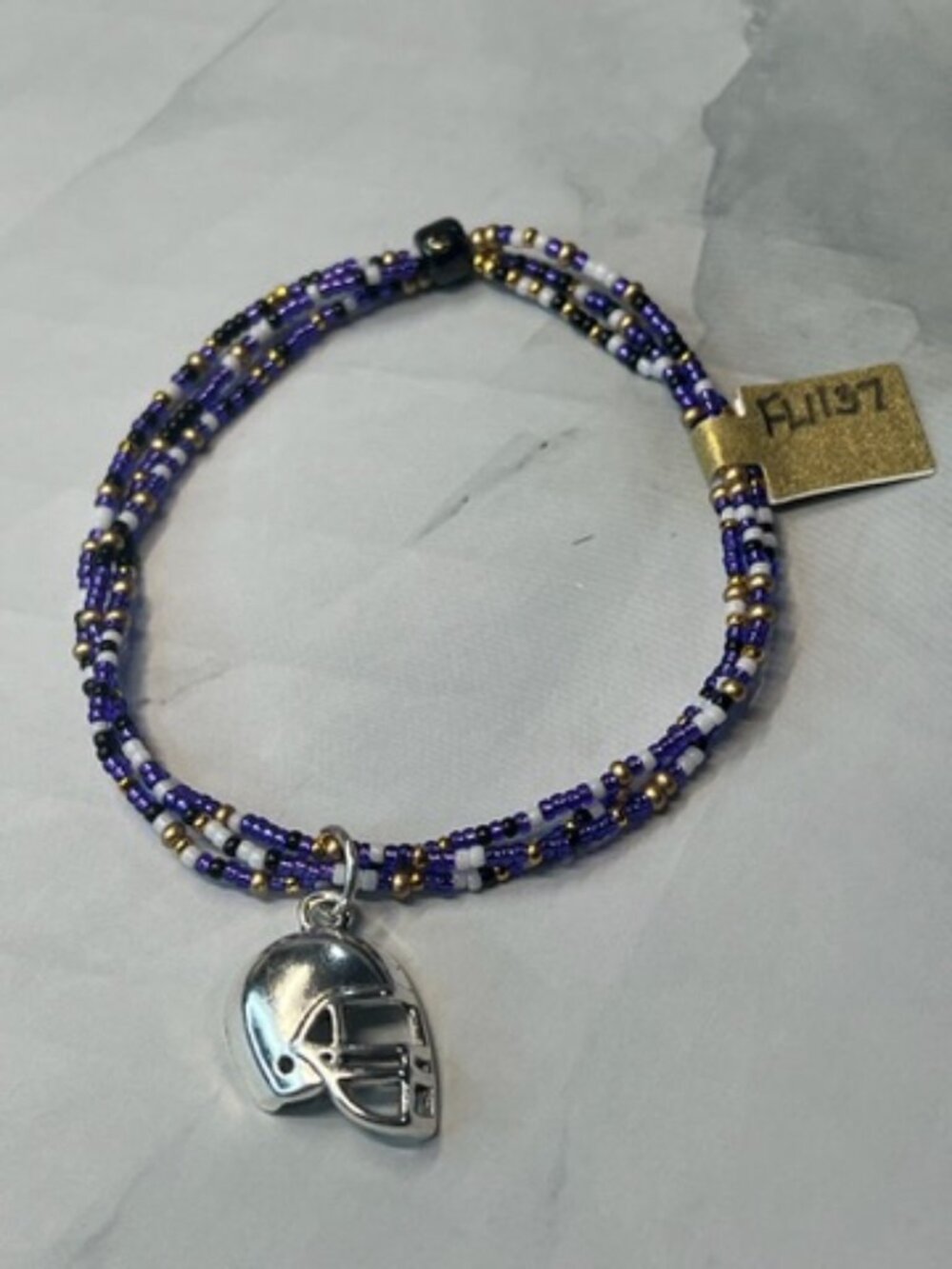Baltimore Ravens Colors Football Helmet Charm Seed Bead Bracelet (FL1137)